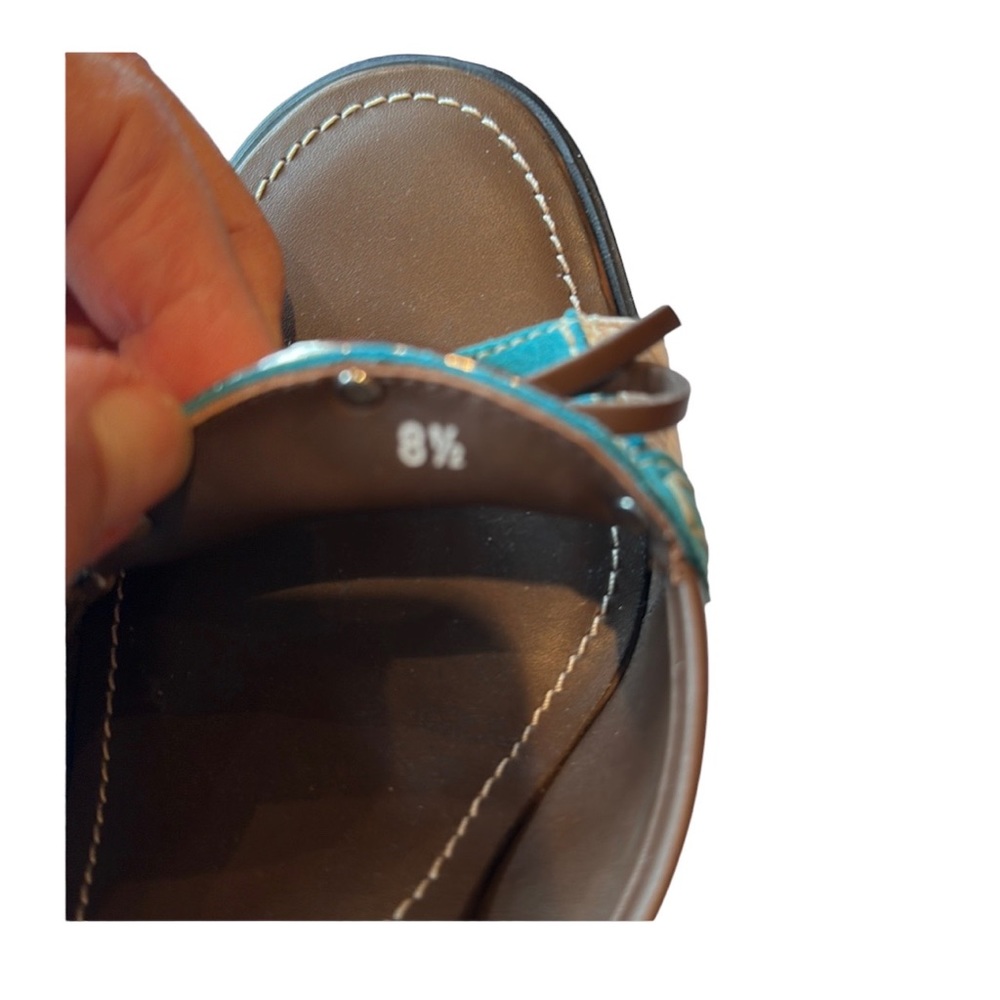 TOD’S vintage turquoise, brown and white leather slide, size 8 1/2 - Picture 9 of 11